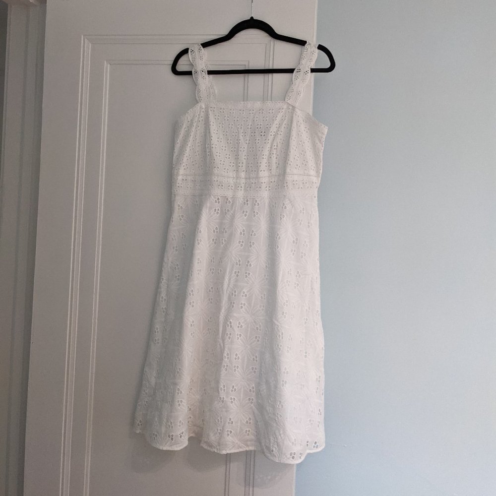 Ann Taylor | White Cotton Eyelet Midi Dress 8